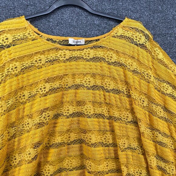 UMGEE Poncho Top Large Yellow Lace Pullover Round Neck Ruffle Boho Hippie 90s - Picture 2 of 6
